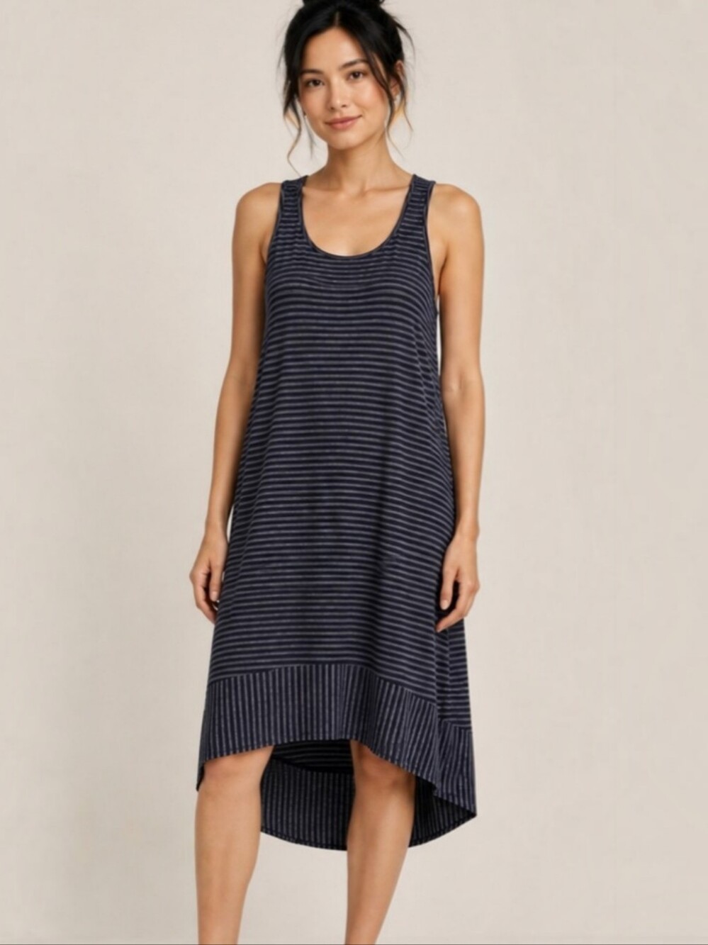 Eileen Fisher Linen Jersey Beachy Striped Racerback Dress 2P-4P